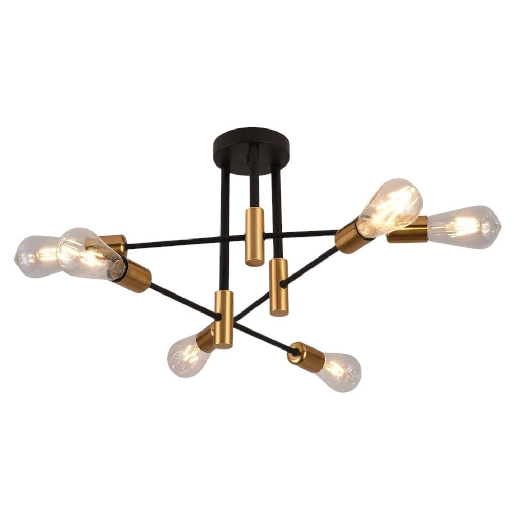 Trade Shop - Plafoniera Soffitto Design Industriale Moderna Nero Oro 6 Portalampada Attacco E27 Pn-14 -
