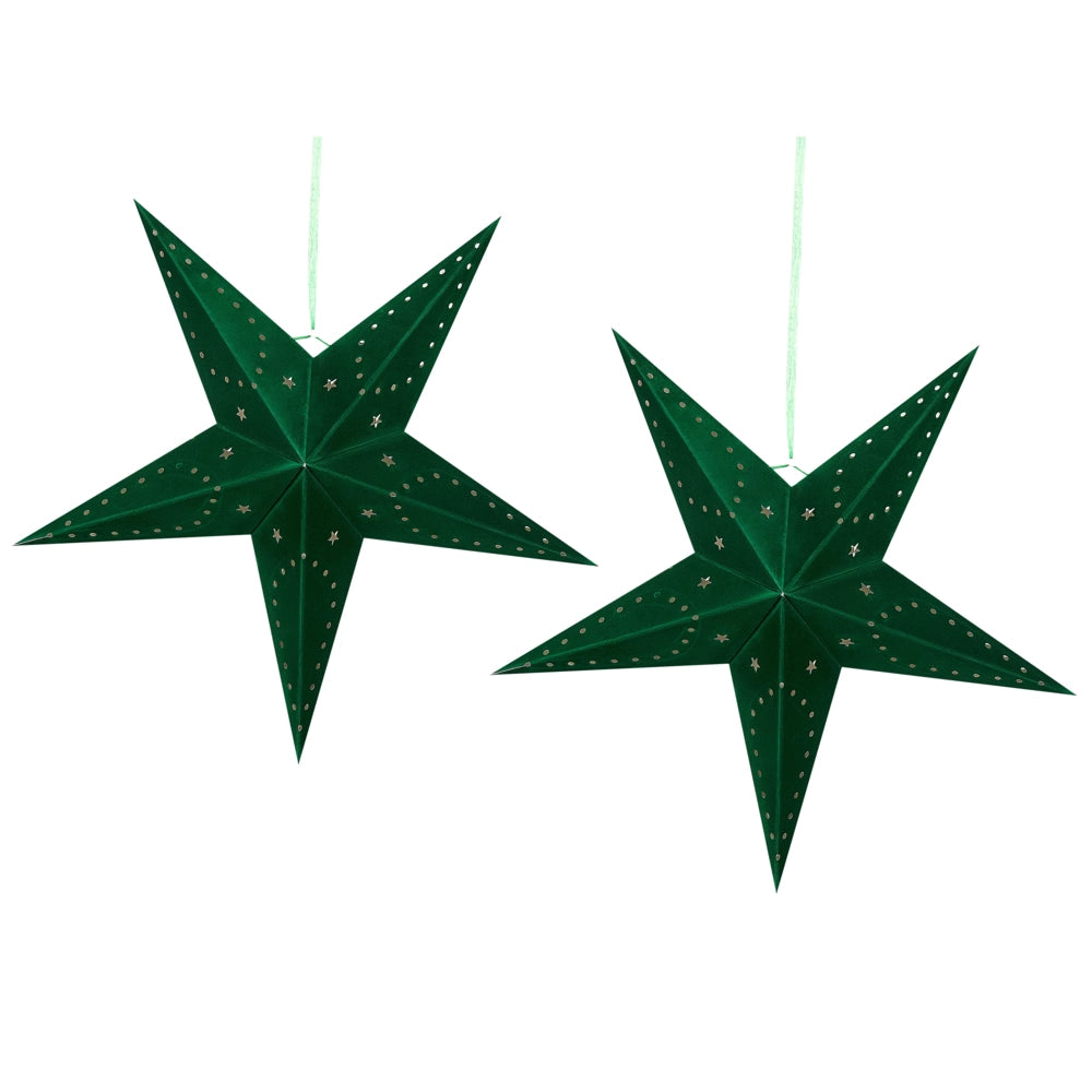 Set di 2 stelle LED in carta di colore verde smeraldo 60 cm velluto decorazione di Natale