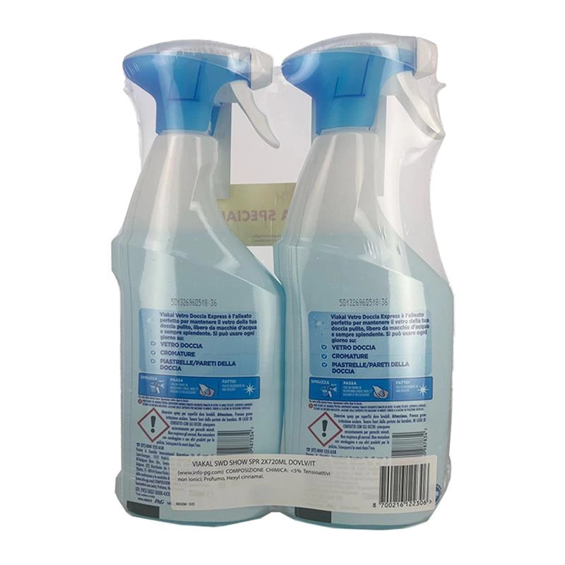 VIAKAL N 1° CONTRO IL CALCARE VETRO DOCCIA EXPRESS PULITO SPLENDENTE CON FIORE BIANCO DI PRIMAVERA 2X 720 ML