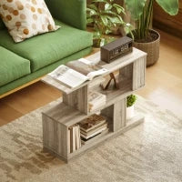 Tavolino da Caffè Moderno a S con 3 Ripiani per Soggiorno e Salotto, 90x30x61 cm, Legno