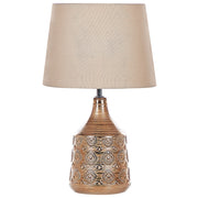 Lampada da tavolo in ceramica marrone dorato motivo geometrico beige paralume impero comodino soggiorno camera da letto illuminazione