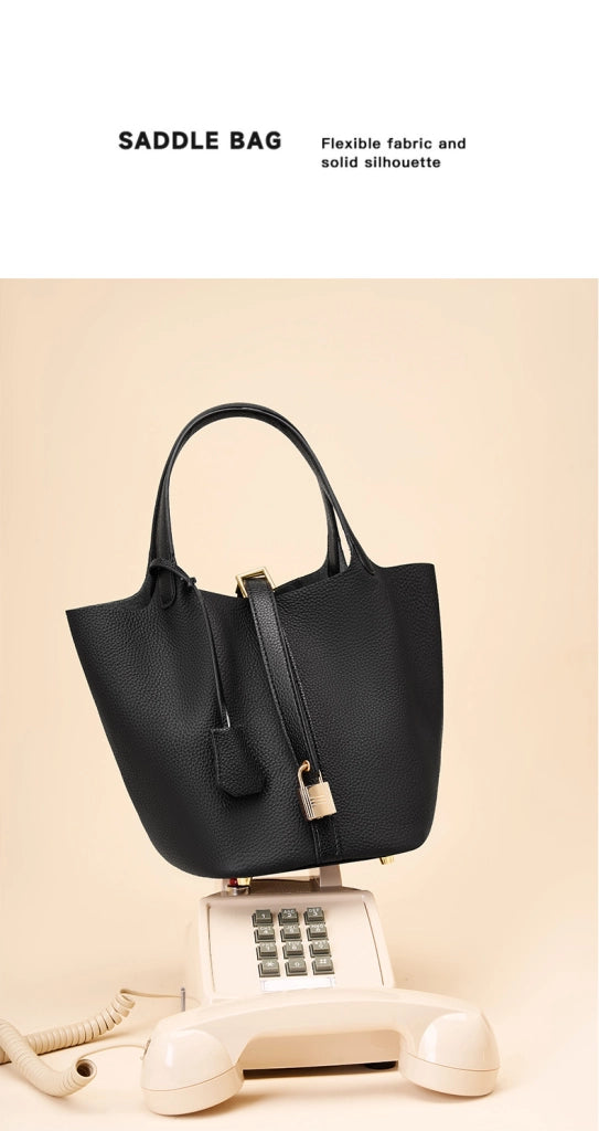 Borsa a tracolla da donna, borsa tote in pelle, borsetta a mano nera