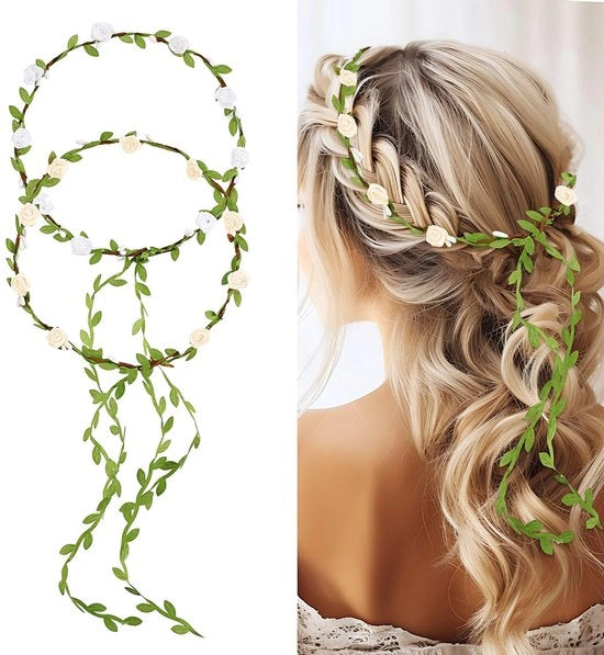 Corone di fiori 2 pezzi - Cintura principale Rosa - Giro di fiori - Stile bohemien - Capo di sposa principale - Diametro 18 cm