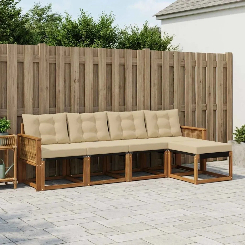 Set di divani da esterno con cuscino 5 pcs Naturale e Beige 3381893