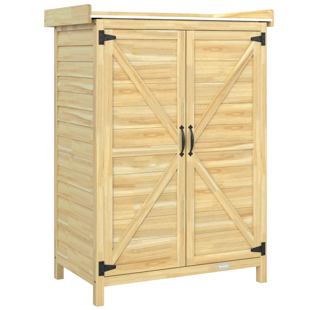 Armadio da Giardino 71.5x39x95 cm con Piano in Acciaio Ripiani e Ganci in Legno