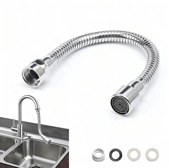 Estensione del rubinetto - 30 cm - Rotazione 360° - Regolabile - Flessibile e Facile da Installare - Ideale per la cucina - Rubinetto in acciaio inox - Argento.