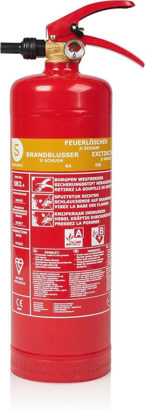 Estintore a schiuma 2 Litri – Classe di sicurezza AB – Ideale per uso domestico e viaggio