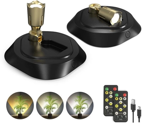 Spot LED senza fili con telecomando e timer per illuminazione interna; spot a batterie; per la decorazione di tavoli da dart e decorazioni per pareti (2-pack nero).