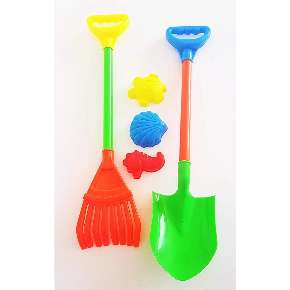 Trade Shop - Set 5 Pz Pala Rastrello 60cm 3 Forme Sabbia Gioco Spiaggia Mare Infanzia Bambini -