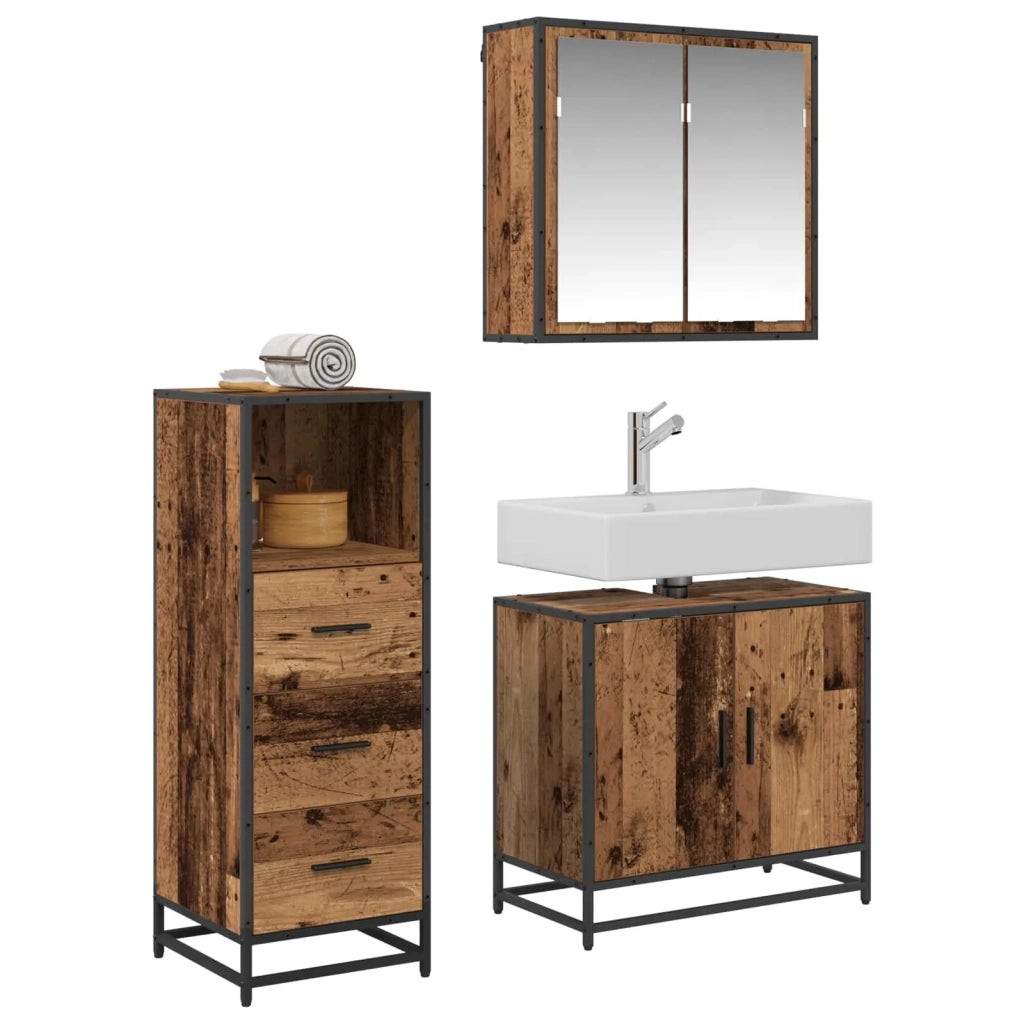 Set di mobili per il bagno con cassetto 3 pcs Legno vecchio