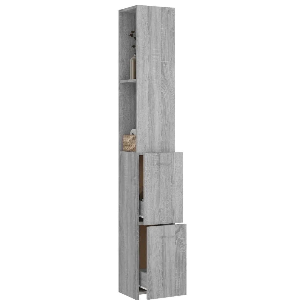 Elegante mobiletto contenitore per il bagno 25 x 26,5 x 170 cm realizzato in legno composito Sonoma grigio 02_0048252