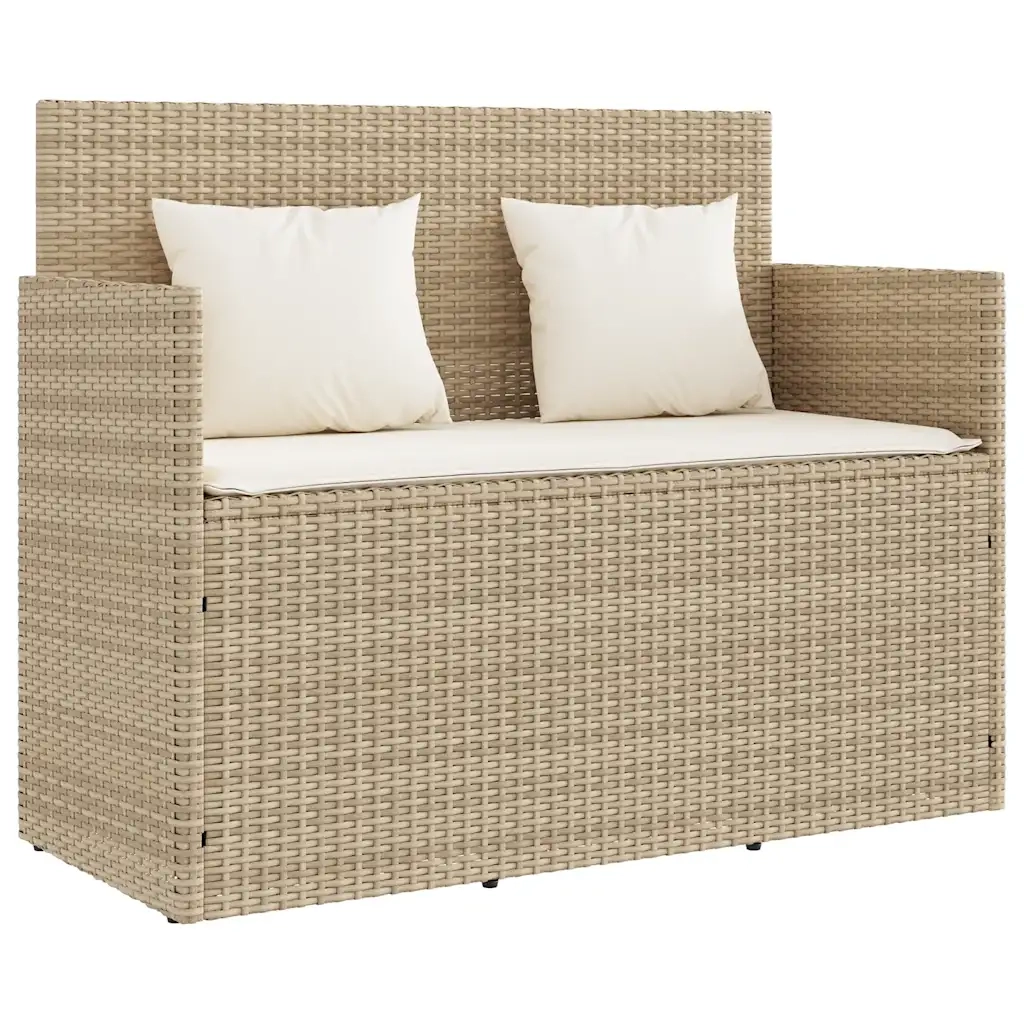 Panca da Giardino con Cuscini-Sgabello-Panca da esterno Beige in Polyrattan 125551
