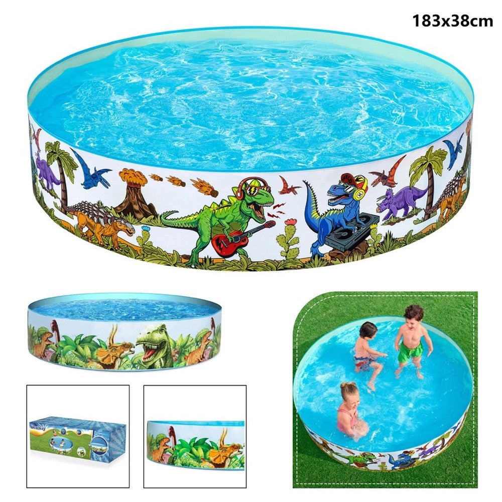 Trade Shop - Piscina Rigida Per Bambini 2+ Anni Con Motivo A Dinosauri ø183x38cm 946lt Giardino 55022 -