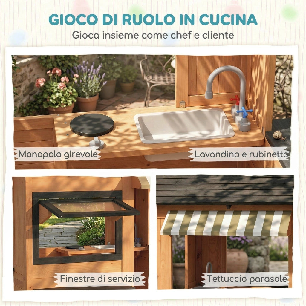 Casetta Giardino per Bambini in Legno di Abete ¨C zephmum ¨C con Snack Bar, Finestre e Panca