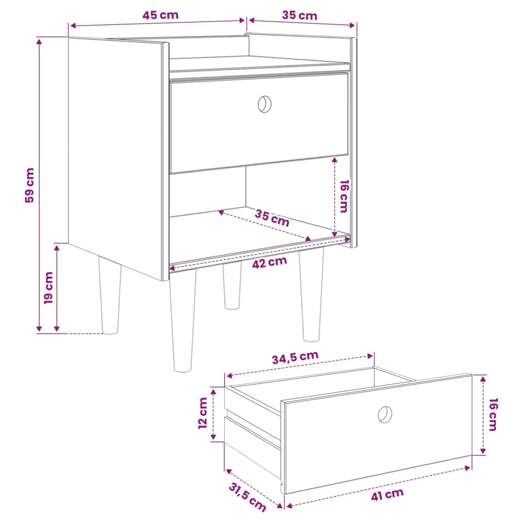 Comodino BILBAO Caramello scuro 45 x 35 x 59 cm 42041340
