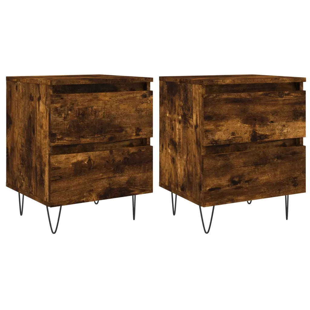 Set di 2 Comodini | Armadio da Notte | Mobiletto da notte Rovere Fumo 40x35x50 cm in Legno Multistrato