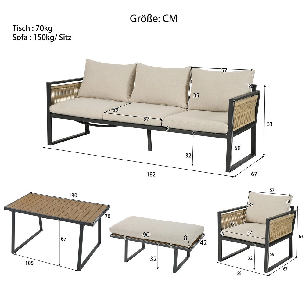 Set da giardino 5 pezzi - Zephmum- 3 divani 2 poltrone tavolo e pouf