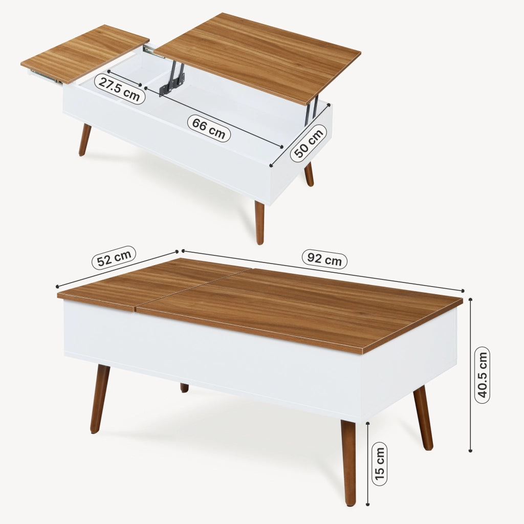 Tavolino da Salotto Flesen con Piano Sollevabile e Scomparti 92 x 52 x 41 cm - Bianco/Effetto Noce [en.casa]
