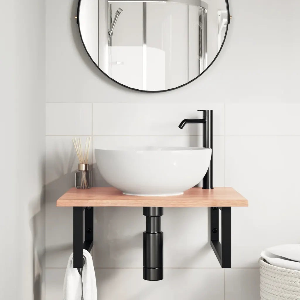 Ripiano a Parete per Lavabo in Acciaio e Massello di Rovere