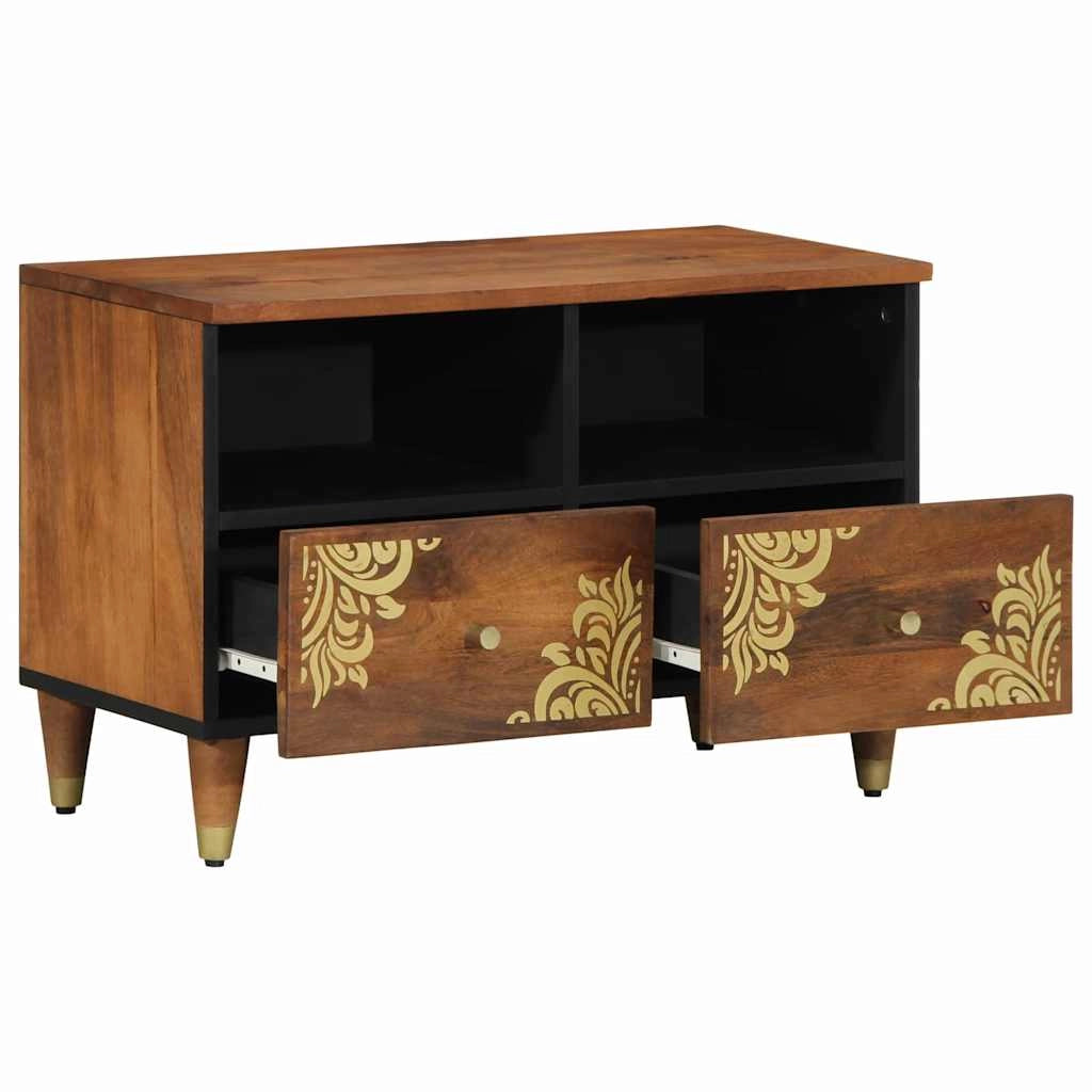 Mobile porta TV rettangolare con contenitore design moderno 70 x 33 x 46 cm in legno massello di mango marrone miele 02_0057872