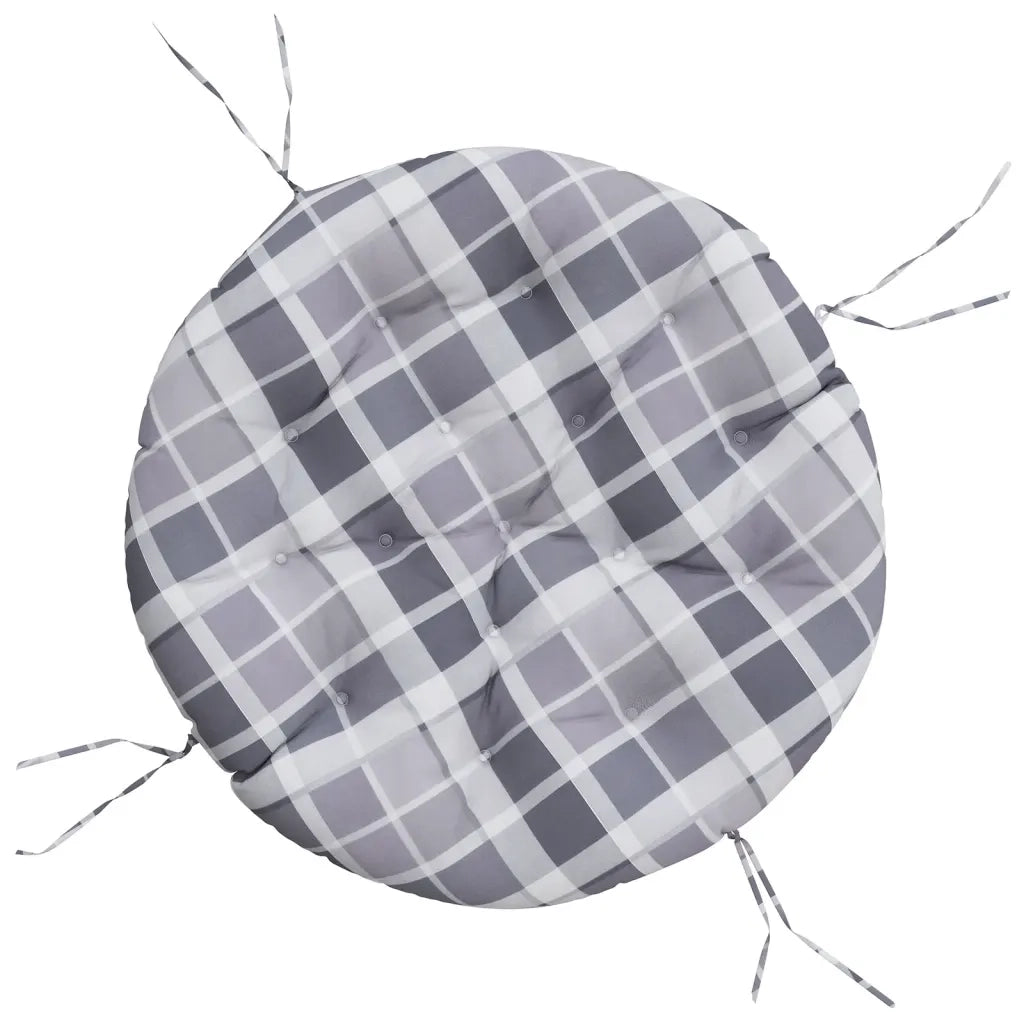 Cuscino Rotondo Grigio Motivo Quadri Ø 100x11 cm Tessuto Oxford 361976
