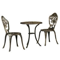 Set da Bistrot per Giardino in Alluminio, Set da Giardino da 3 Pezzi con 2 Sedie e Tavolo Rotondo, Imitazione Ferro Battuto, Bronzo