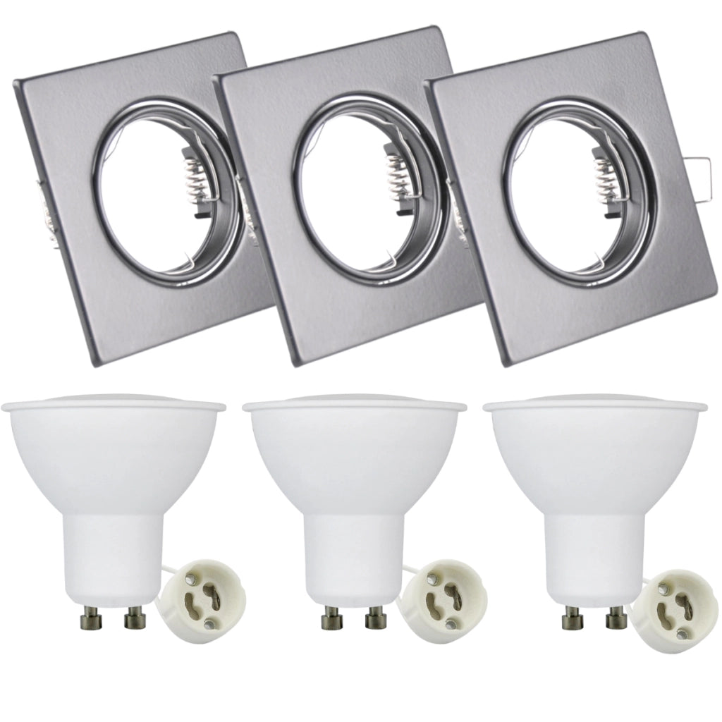 Set 3 faretti incasso quadrati neri GU10 3000K Polux