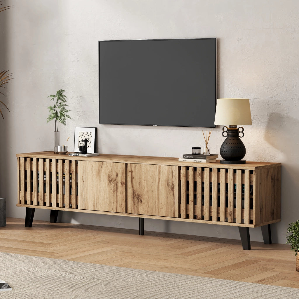 Mobile TV in legno massello - Zephmum- 180x40x55 cm- Originalholzfarbe- 8 scomparti separati