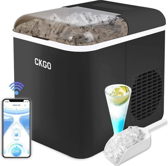 Macchina per blocchi di ghiaccio con ghiaccio veloce in 6 minuti - 12 kg al giorno, autoigiene, 2 formati di ghiaccio, sensore infrarosso, compatta per casa e esterno.