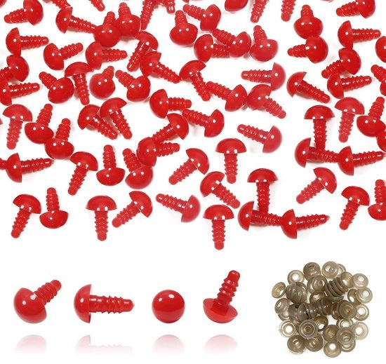 Occhiali di sicurezza 10 mm Rosso - 50 pezzi - Plastica - Anelli di chiusura - Occhiali per poppetti - Manutenzione/Bricolage