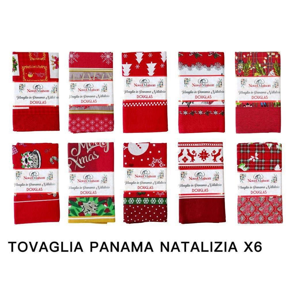 Trade Shop - Tovaglia Natalizia Tessuto Panama Resistente Tema Natale Varie Fantasie 6 Posti -