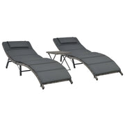 Set Lettini da Giardino 3 pz Pieghevoli in Polyrattan Grigiocod mxl 70927