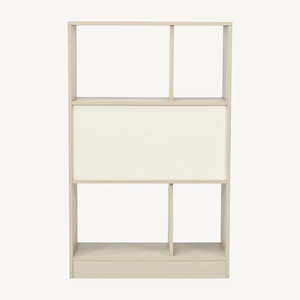 Libreria Karena Scaffale da Terra con Anta e 5 Vani Aperti 112x70x30 cm - Bianco Crema/Effetto Rovere [en.casa]