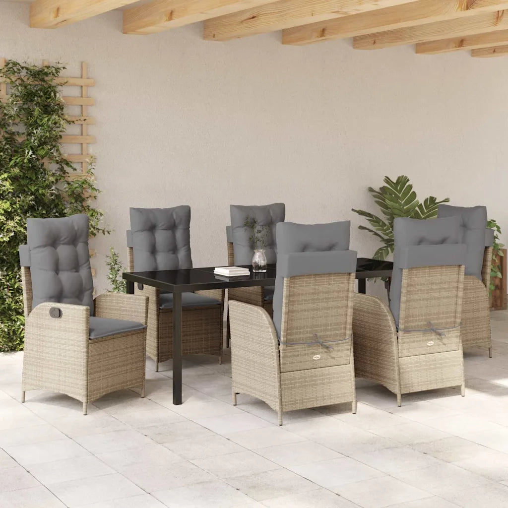 Set da Pranzo per Giardino con cuscino 7 pcs Beige polyrattan 3380517