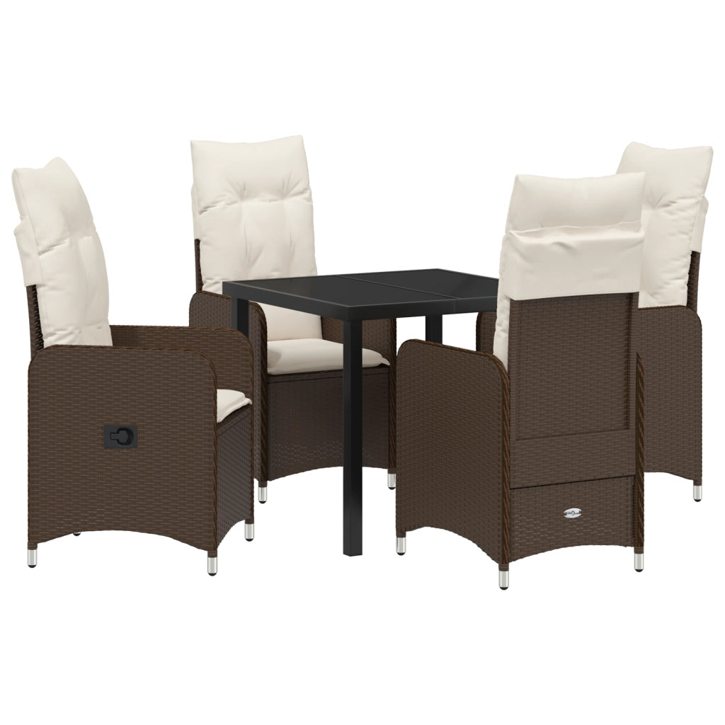Set da Pranzo da Giardino a 5 Pezzi con Cuscini Marrone Polyrattan