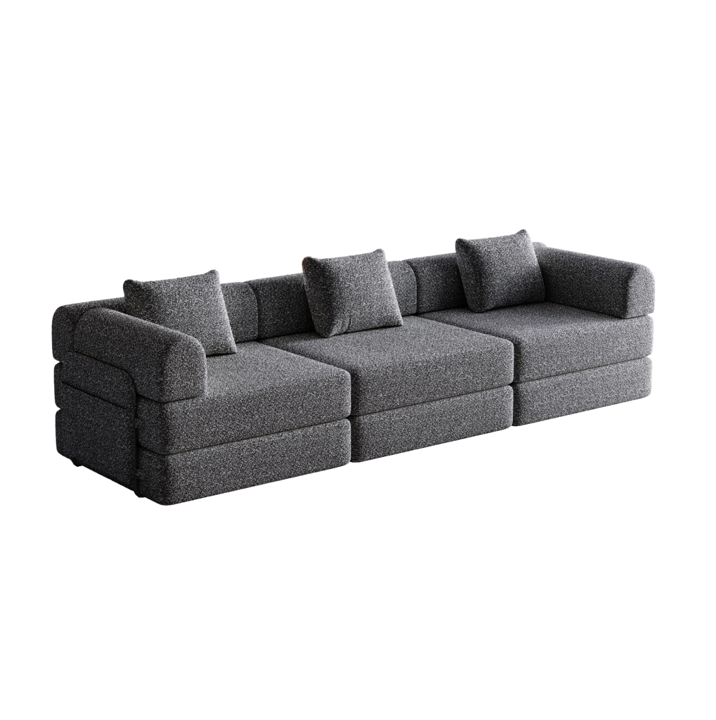 Poltrona letto 2 in 1 in ciniglia grigia con vano nel bracciolo