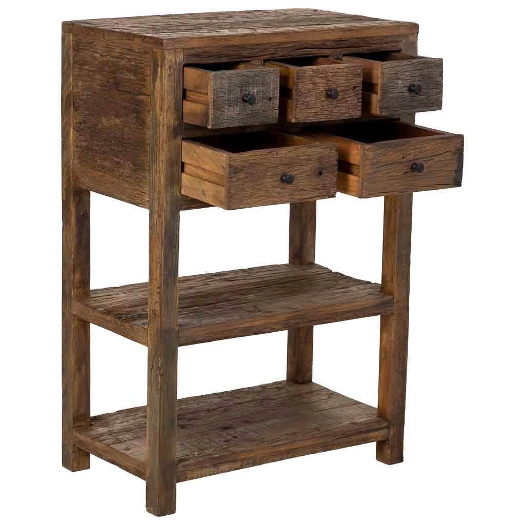 Mobile da ingresso in legno con 5 cassetti marrone, 60x35x90h cm