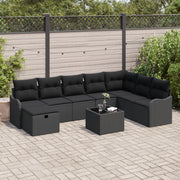 Set di divani da giardino  9 pezzi con cuscini Nero Polirattan