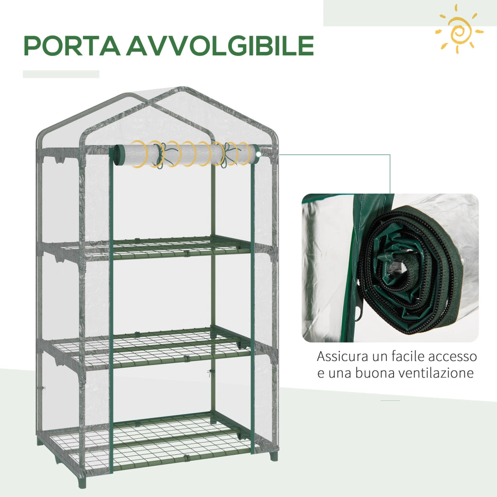 EasyComfort Mini Serra con Copertura in Plastica, Telaio in Acciaio con 3 Ripiani, 69x49x125cm, Trasparente