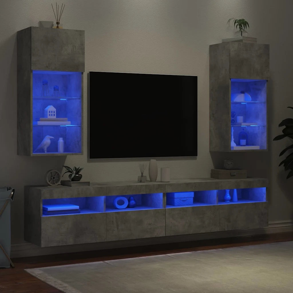 Mobili TV con Luci LED 2pz Grigio Cemento 40,5x30x90 cm 837050