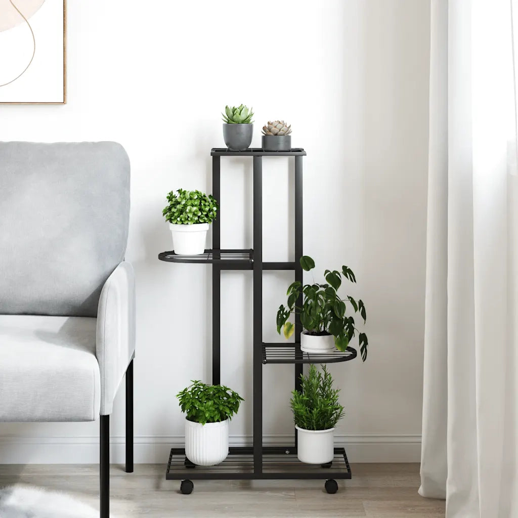 Fioriera a 4 Piani con Ruote 44x23x80 cm Ferro Nero 343115