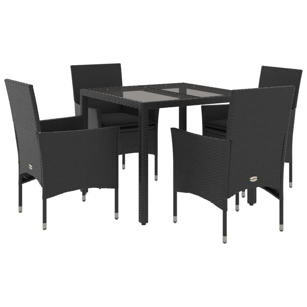 Set da Pranzo da Giardino con Cuscini 5 pz | Set Salotto da Giardino Polyrattan e Vetro