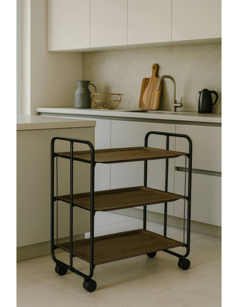 Carrello da cucina pieghevole nero con ruote BAUHAUS 3 ripiani