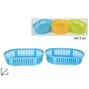 Trade Shop - Set 2 Pezzi Cesta Cesto Cestino Ovale In Plastica Multiuso Porta Tutto Colorato -