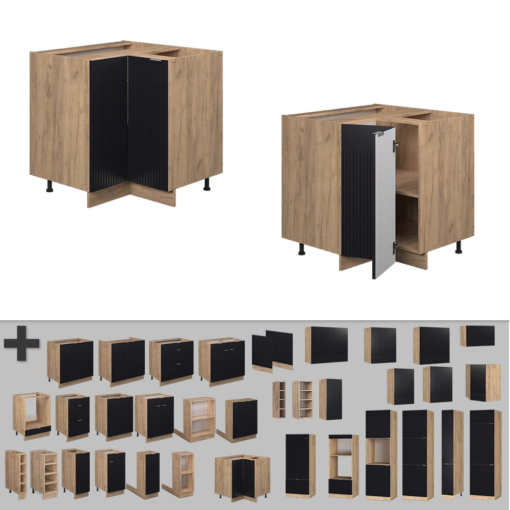 Mobile ad angolo cucina Fame-Line Nero rigato/Rovere dorato 80.5 cm, PL Rovere Vicco