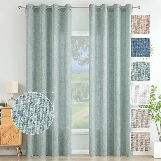 Gordini Semi-Transparenti con Oculi per Salotto, Set da 2, 225 x 140 cm, Verde Estate