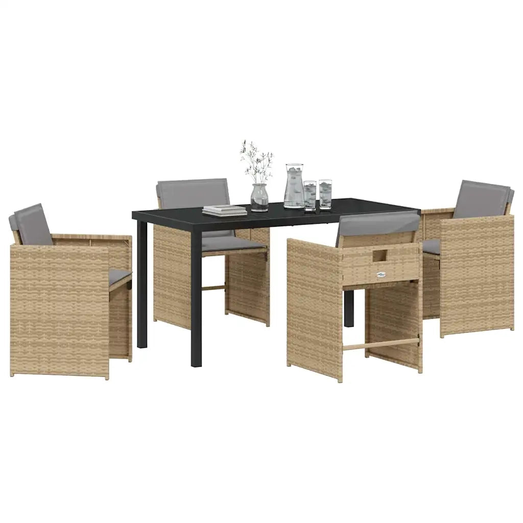 Set da Pranzo per Giardino con cuscino 5 pcs Beige polyrattan 3379997