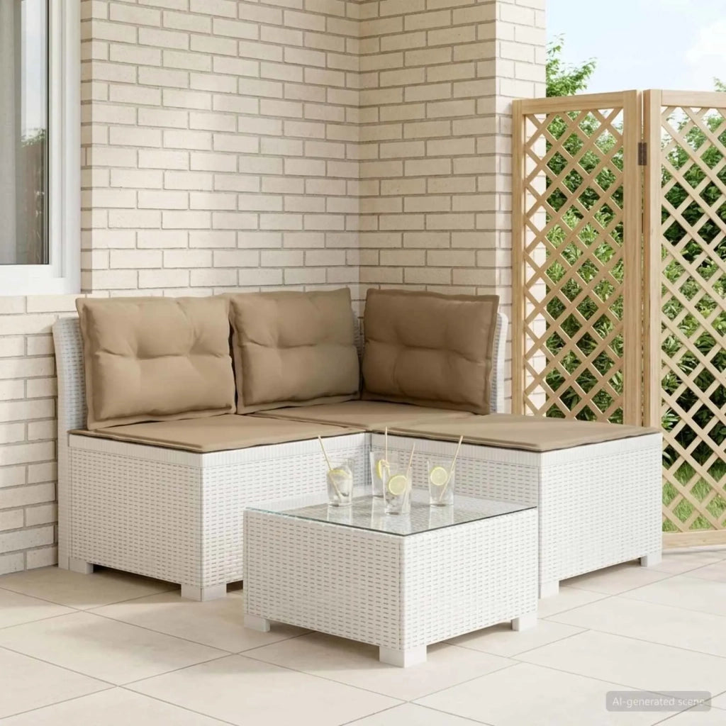 Divano da esterno-Divano da Giardino 3 posti con cuscini in look rattan PP Bianco 554582