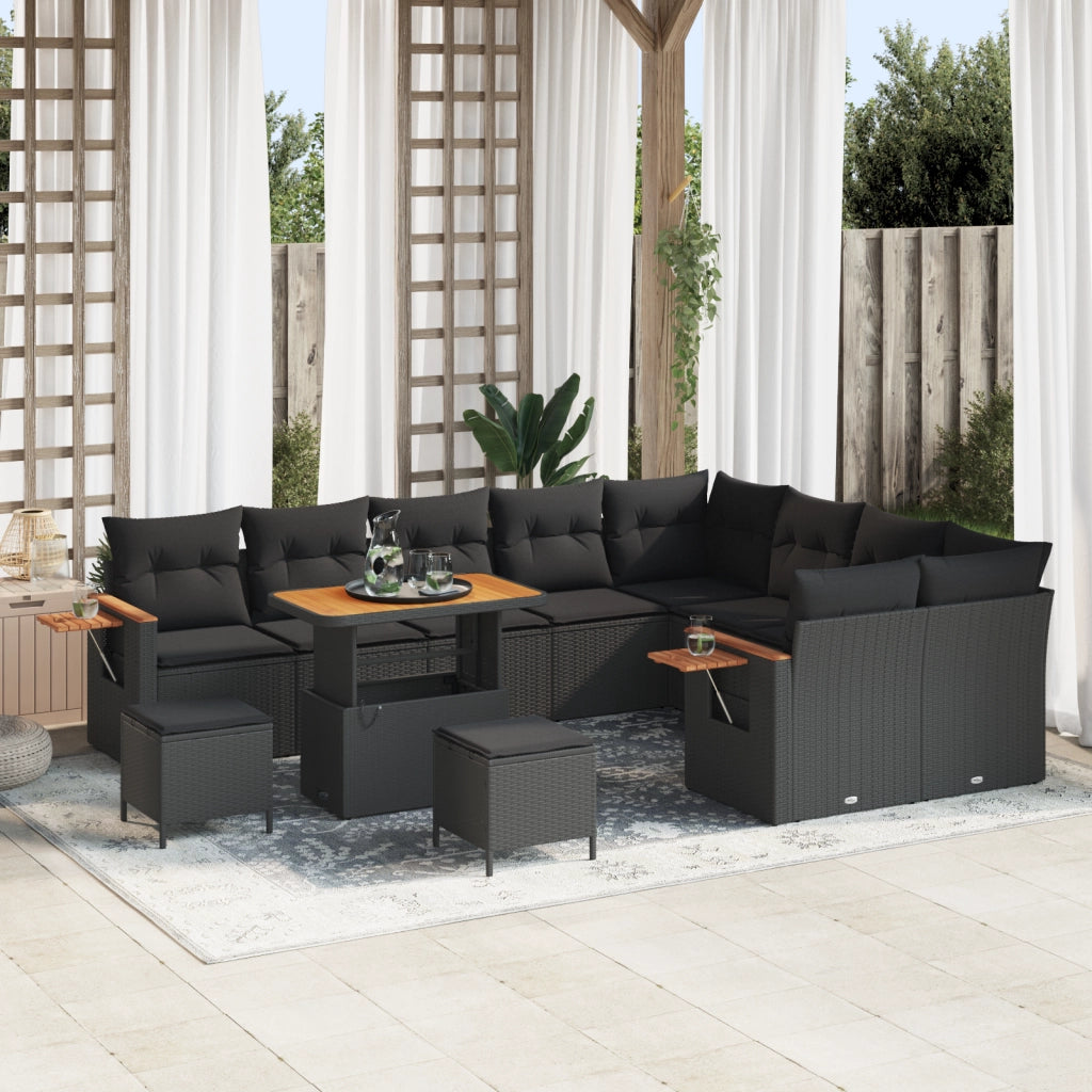 Set di divani da giardino 12 pezzi con cuscini Polyrattan Nero Acacia