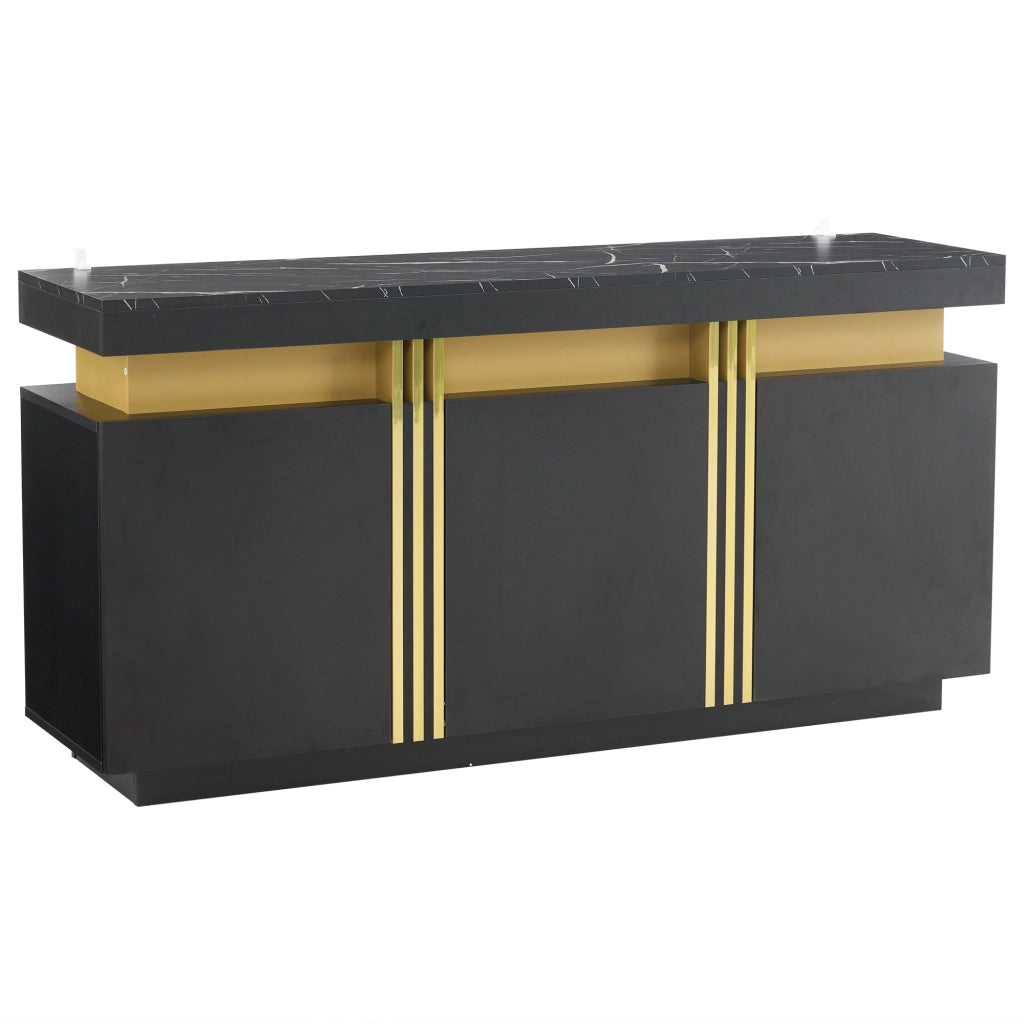 Credenza nera e oro 3 ante mobile buffet 140 cm con piano effetto marmo